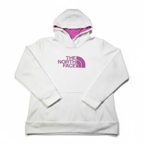 The North Face White Hoodie with Pink Logo